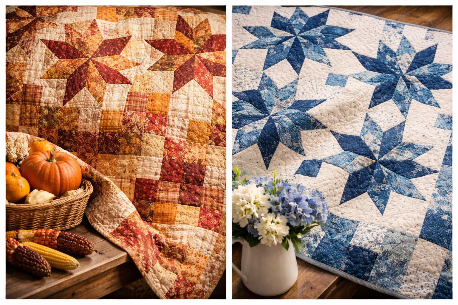 Blue star pattern quilting project